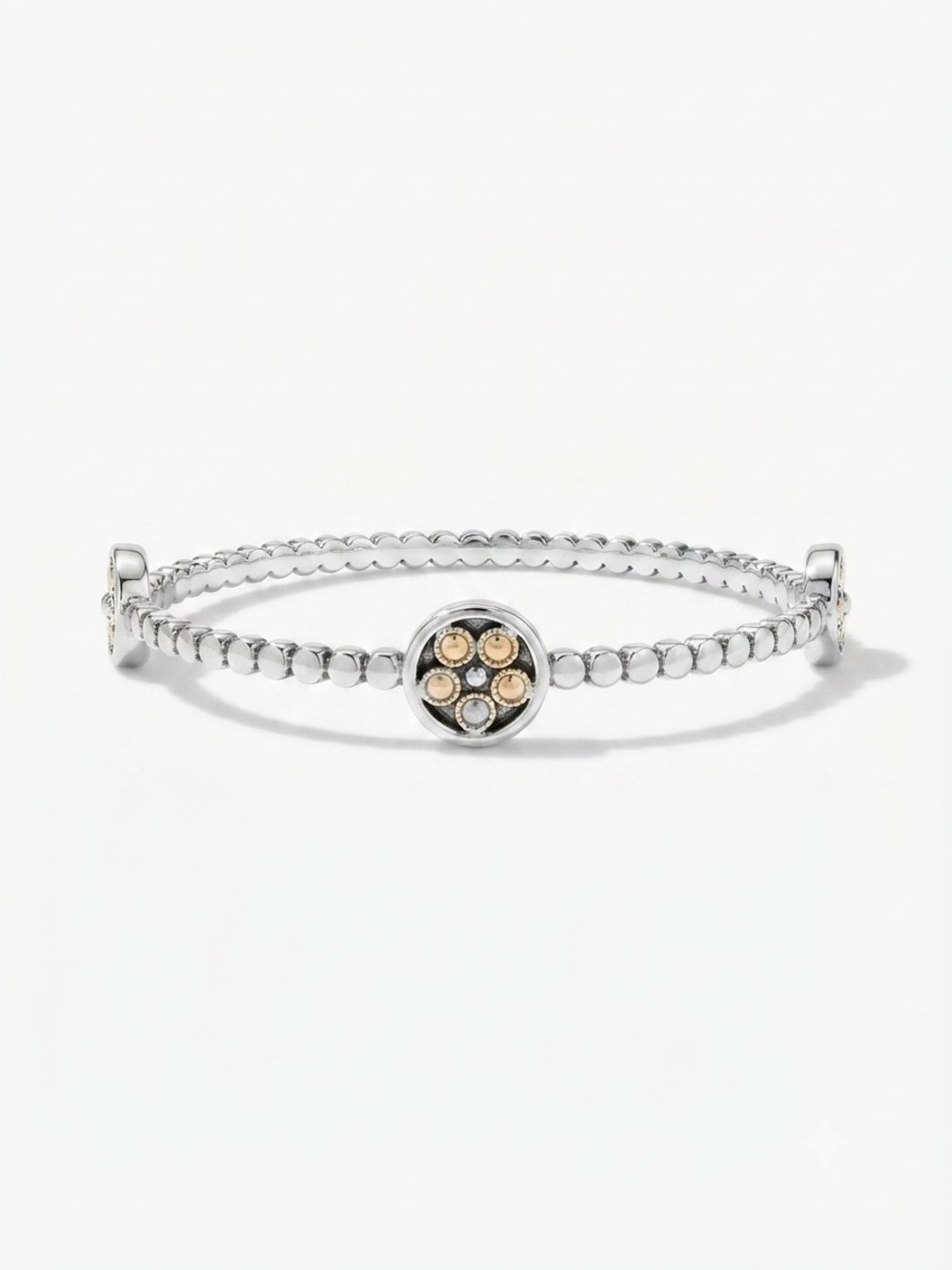 Brighton Mixed Metal Beaded Bangle Bracelet with Floral Medallions